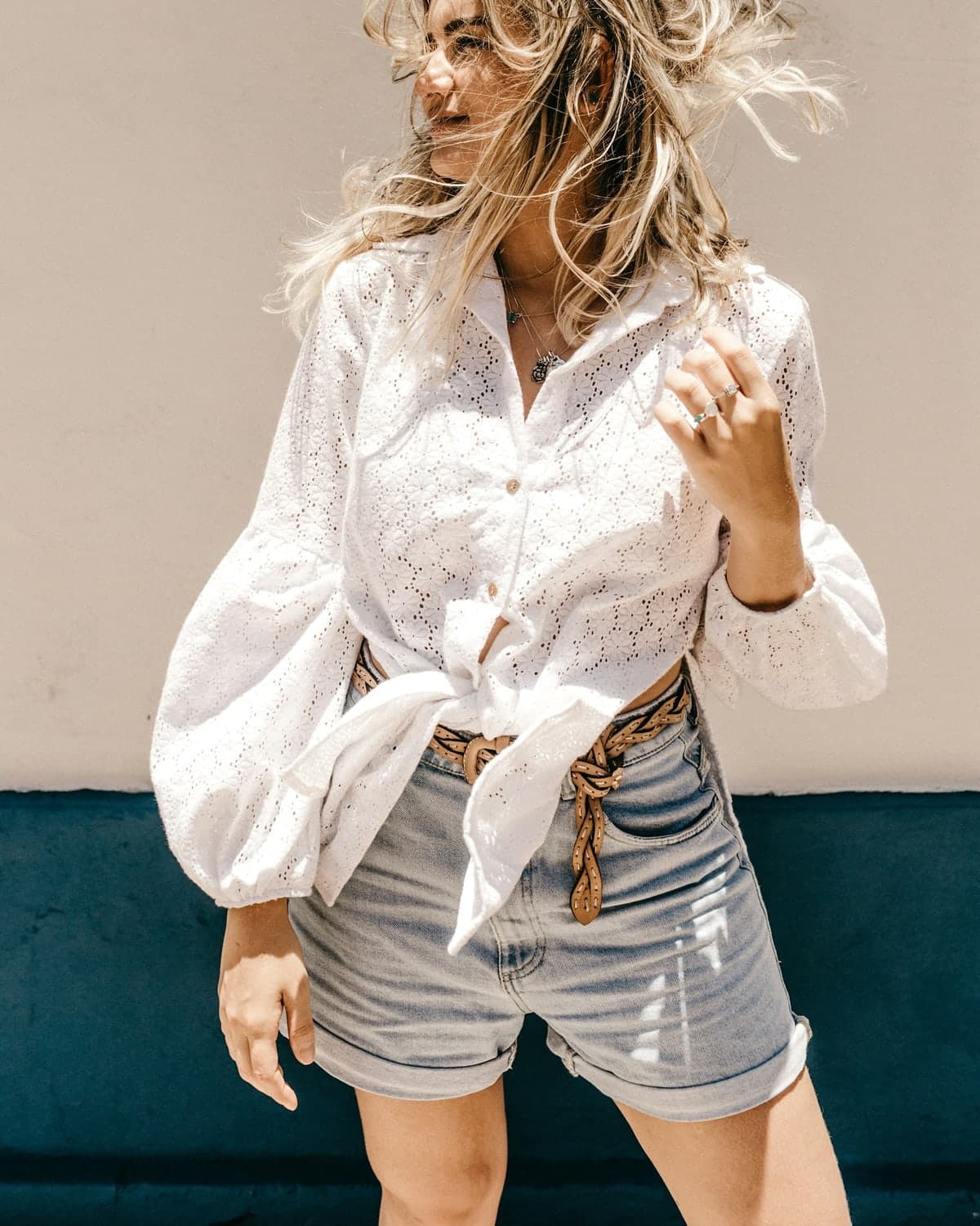 Yasmin Lace-Trim Blouse in Ivory