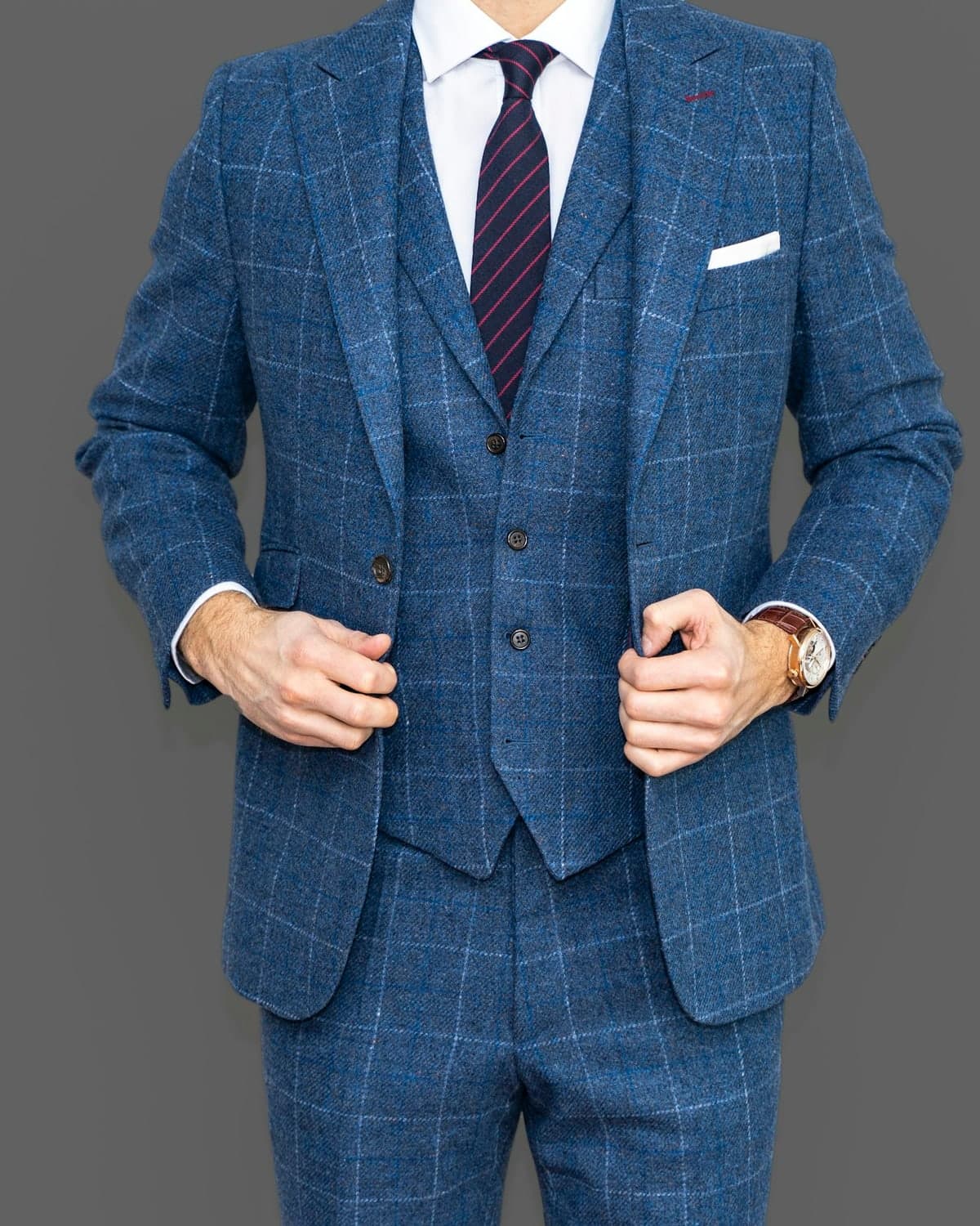 Rehan Checked Three-Piece in Indigo