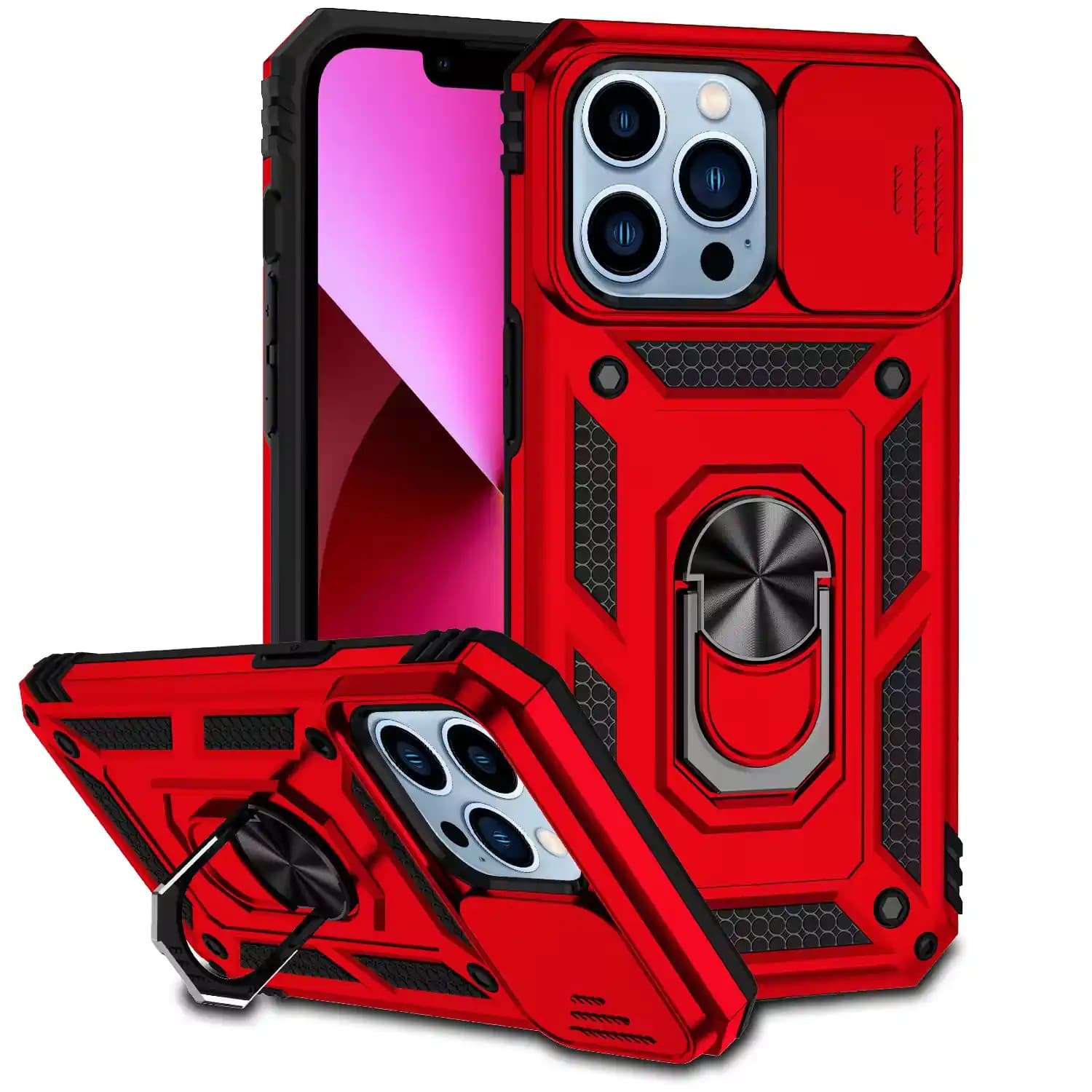 Defend Case Hybrid Armour PC 360 Degree Magnetic Kickstand for Iphone 13 Pro Max - Red - image 1