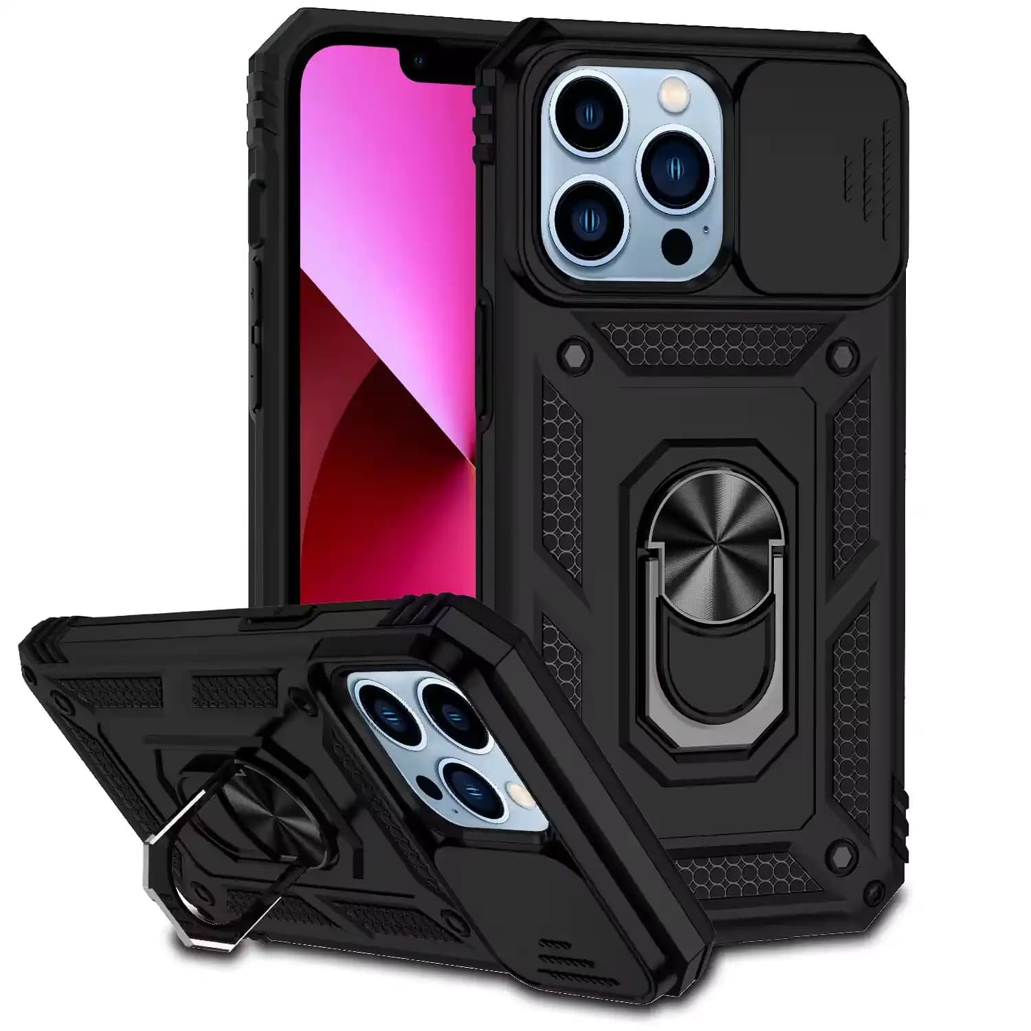 Defend Case Hybrid Armour PC 360 Degree Magnetic Kickstand for Iphone 13 Pro Max - Black - image 1