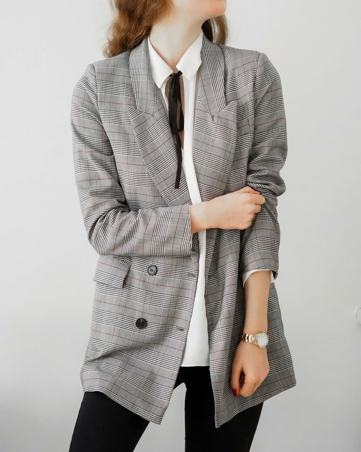 Dua Checked Boyfriend Blazer in Grey
